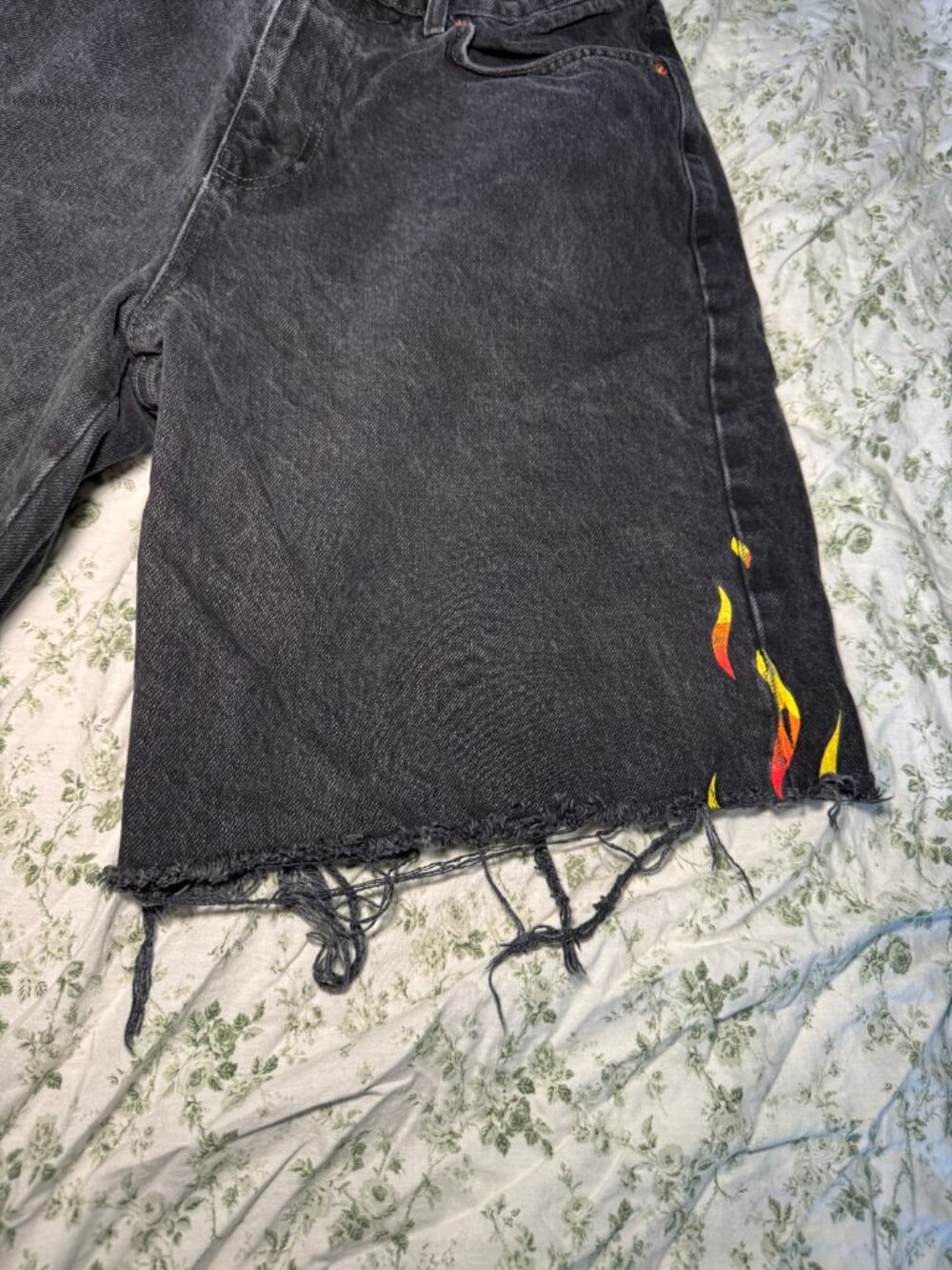 BDG Urban Outfitters Black Jack Denim Shorts with Flame Details - Picture 3 of 13